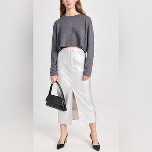 WAYF Metallic Faux Leather Skirt - Silver